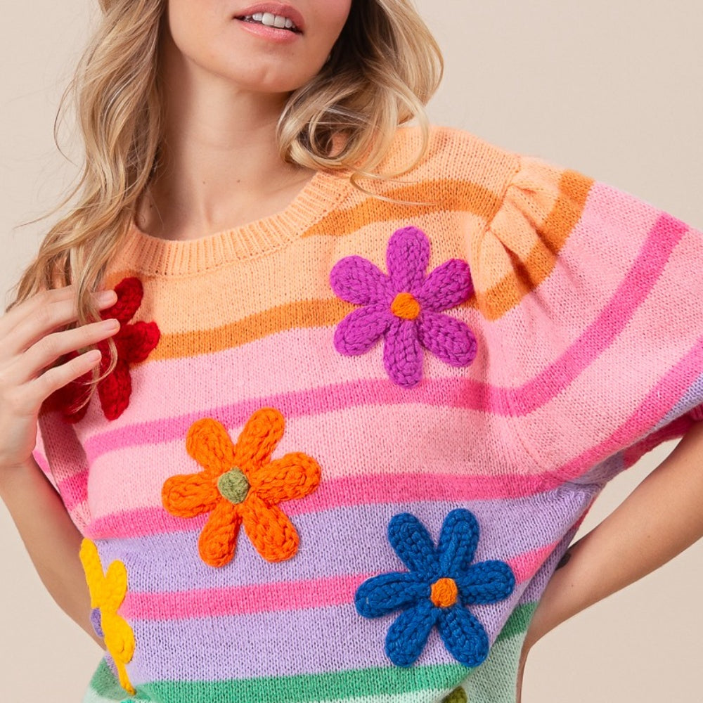 
                      
                        Flower Patch Puff Sleeve Striped Sweater
                      
                    