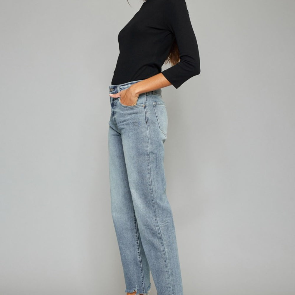 
                      
                        Kancan High Waist Raw Hem Cropped Wide Leg Jeans
                      
                    