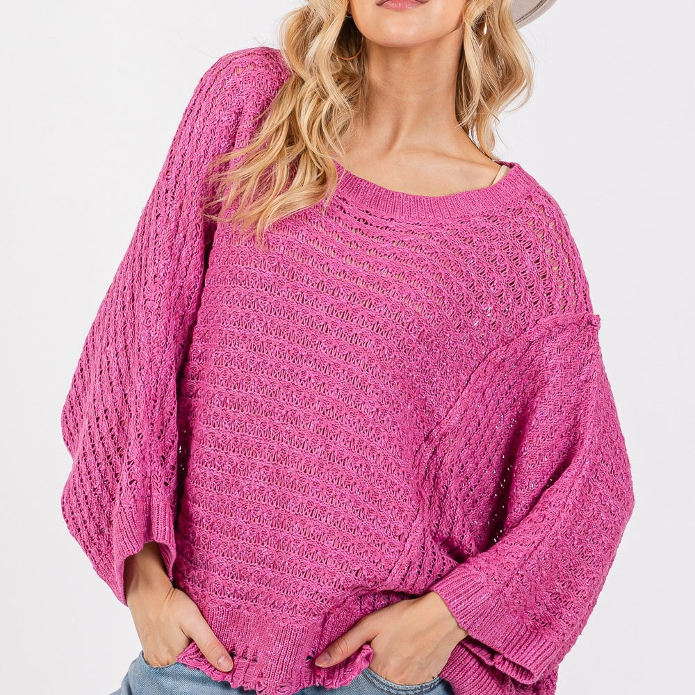 Distressed Asymmetrical Open Stitch Sweater