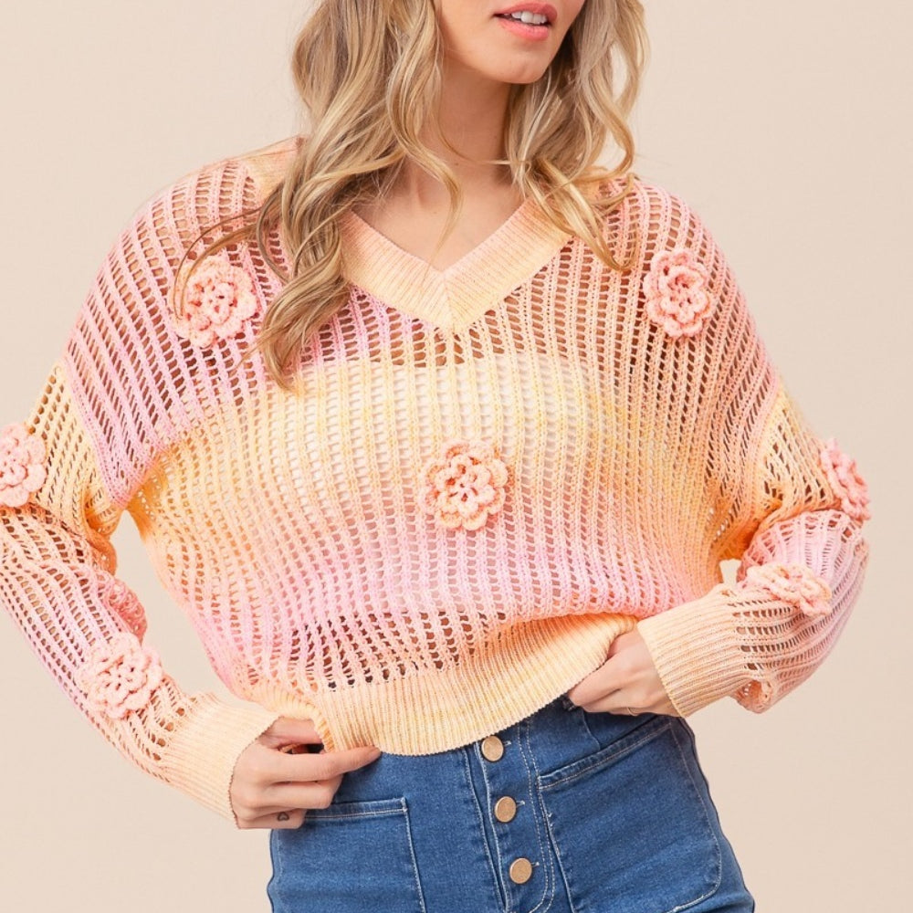 
                      
                        Ombre Crochet Flower Knit Top
                      
                    