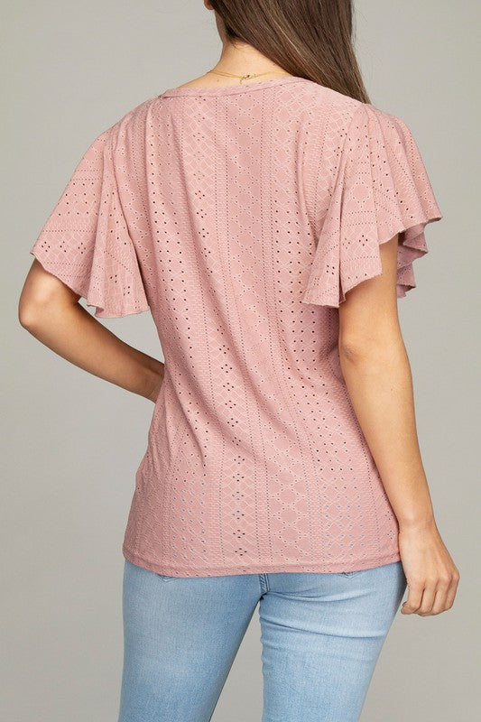 Load image into Gallery viewer, Embroidered eyelet top with wing sleeve
