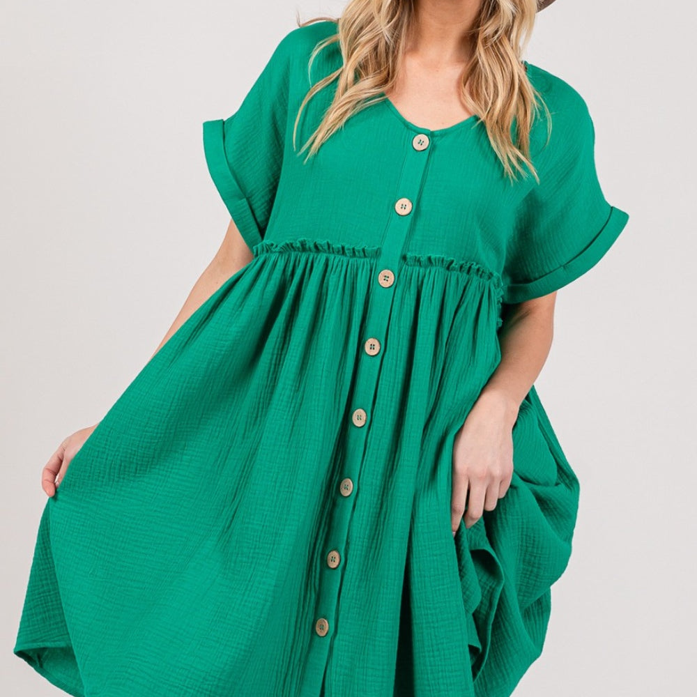 Button Up Short Sleeve Dress