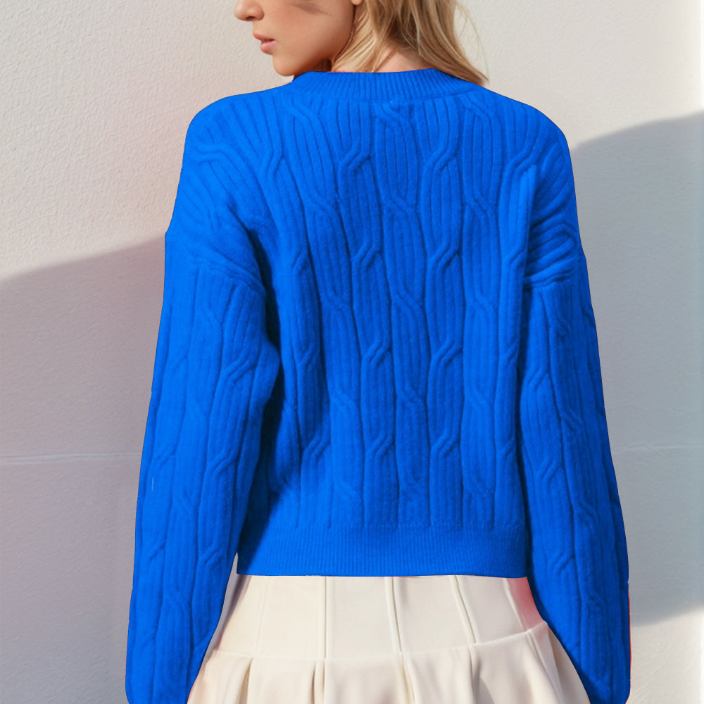 Bow Cable-Knit Round Neck Sweater