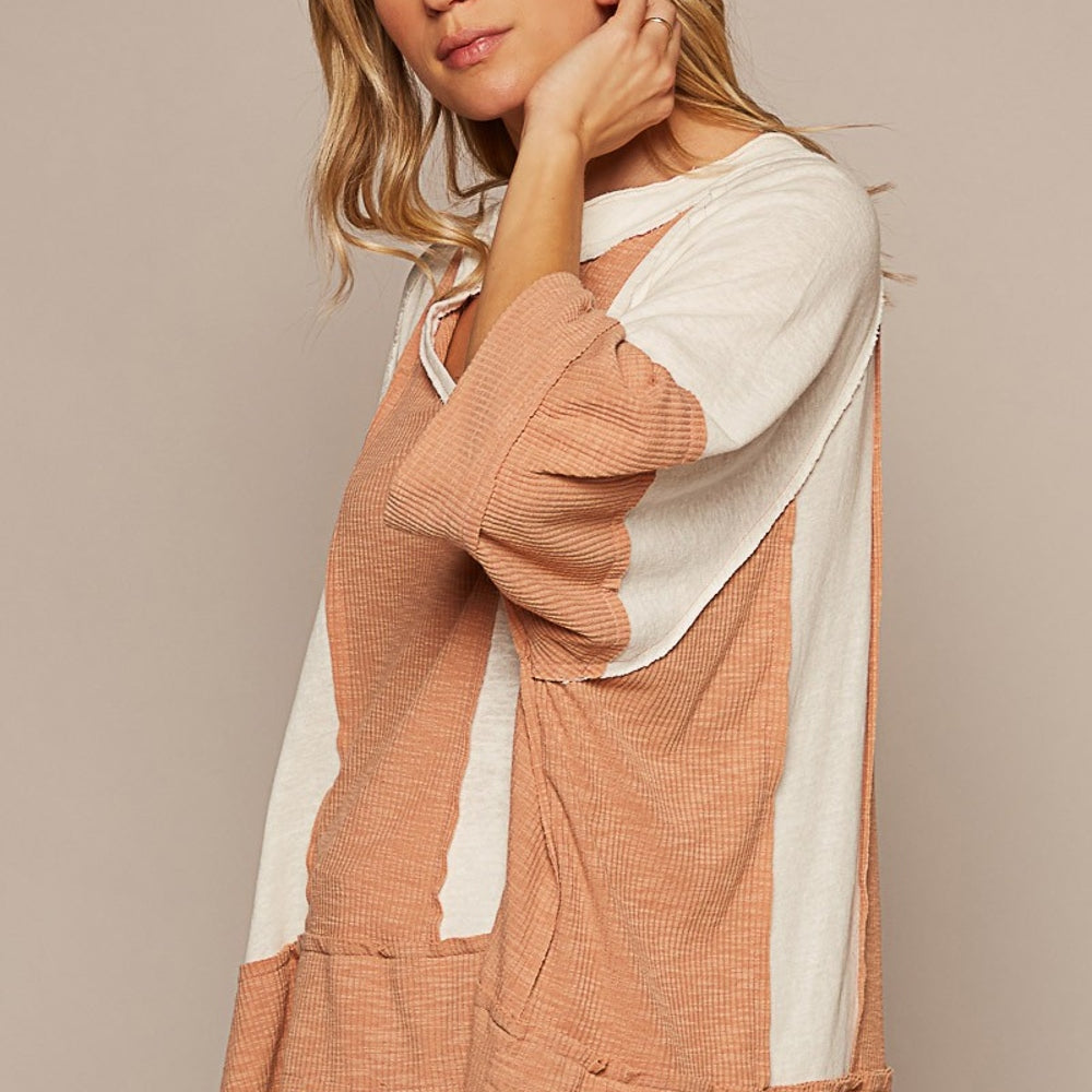 
                      
                        Notched Frayed Edge Contrast Top
                      
                    