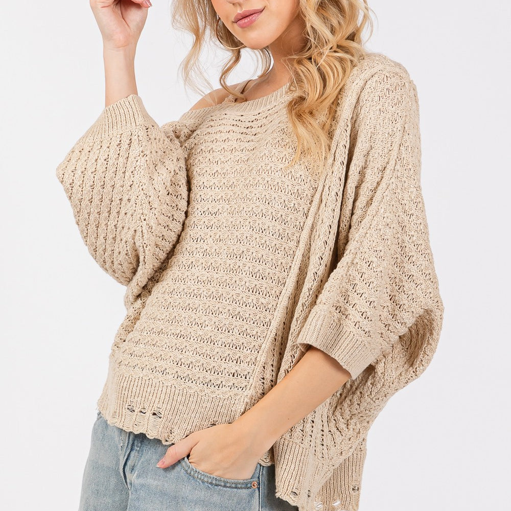 
                      
                        Distressed Asymmetrical Open Stitch Sweater
                      
                    