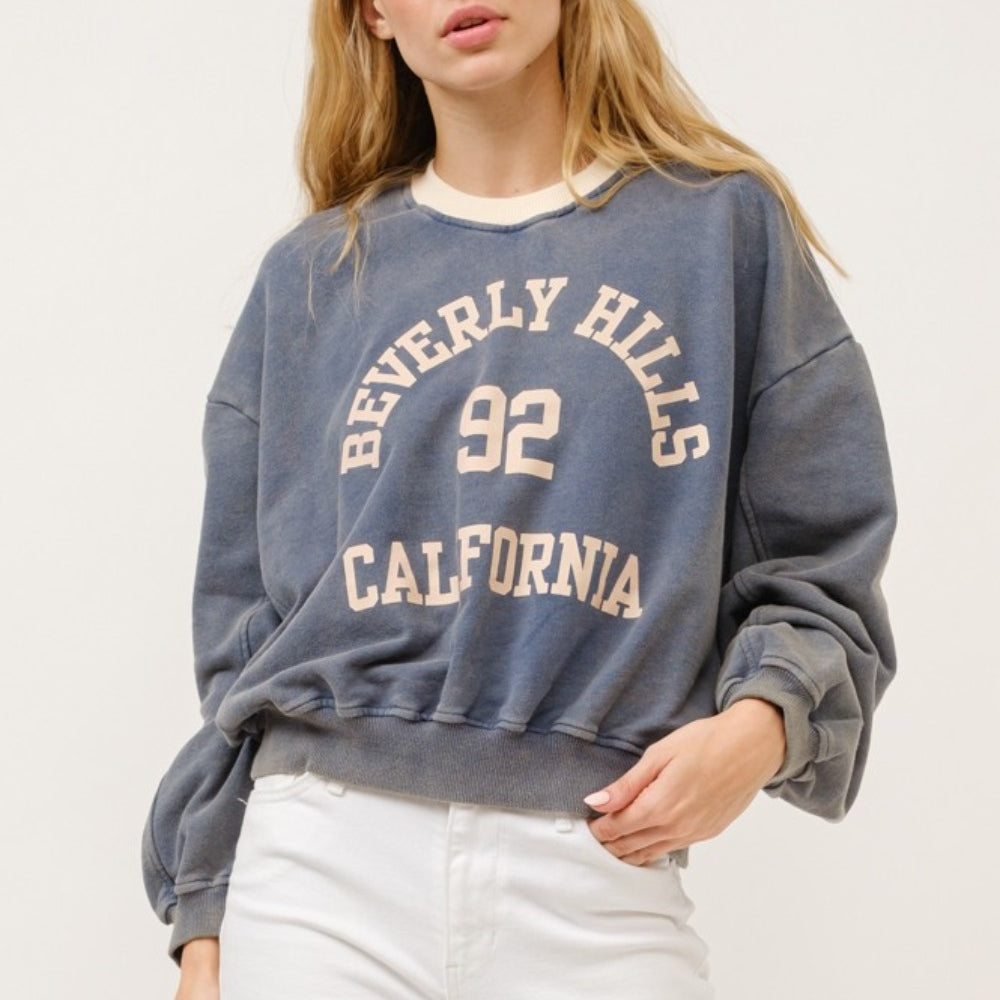 BEVERLY HILLS 92 CALIFORNIA Contrast Crop Sweatshirt