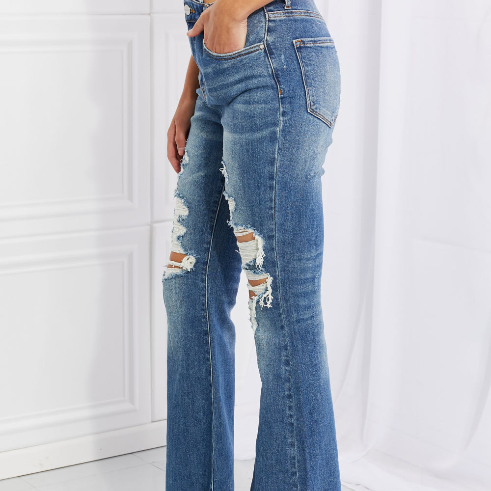 
                      
                        RISEN Hazel High Rise Distressed Flare Jeans
                      
                    