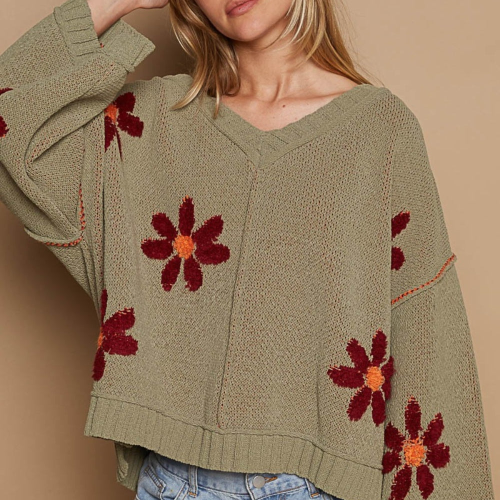 
                      
                        V-Neck Floral Pattern Chenille Sweater
                      
                    