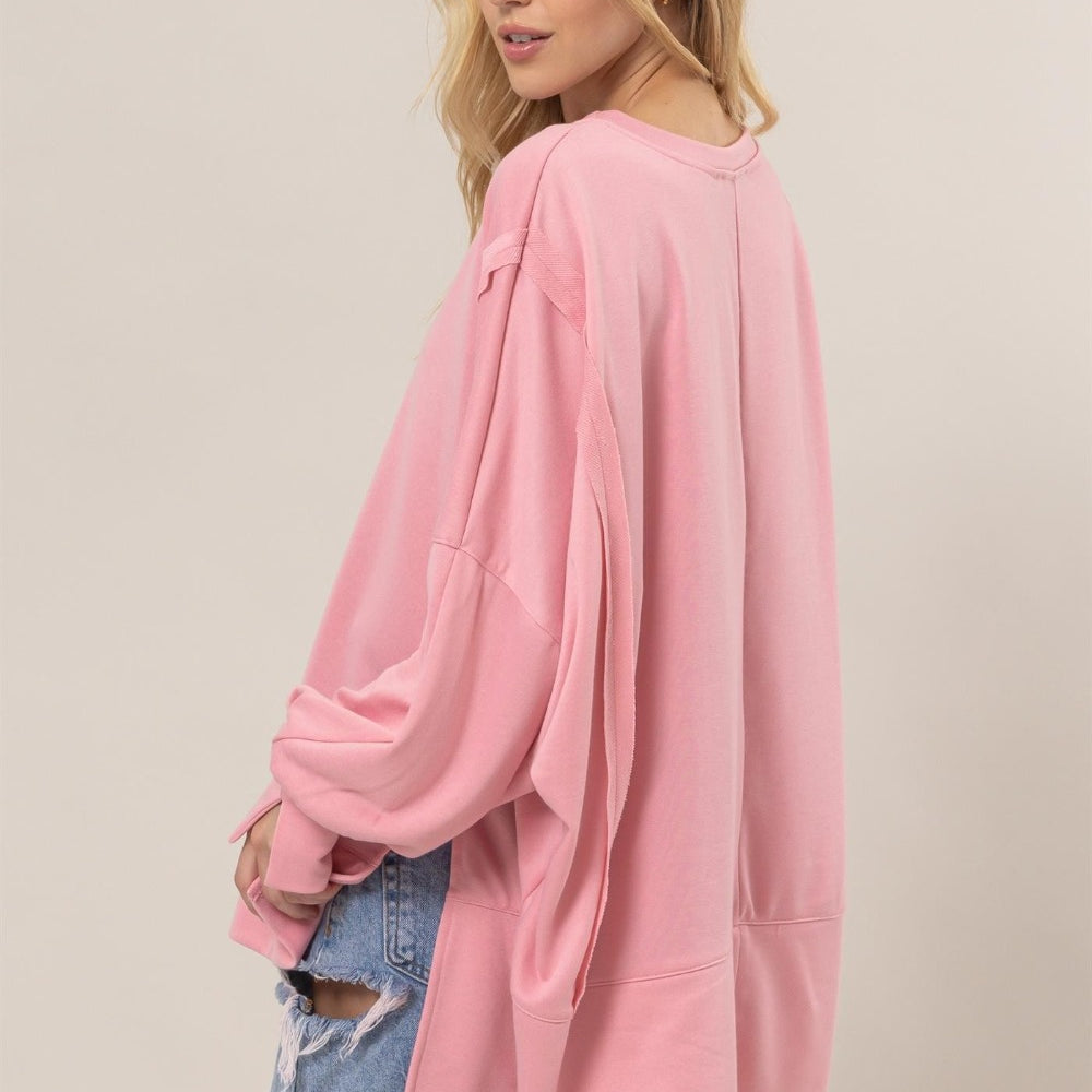 French Terry Long Sleeve High-Low Slit Sweatshirt