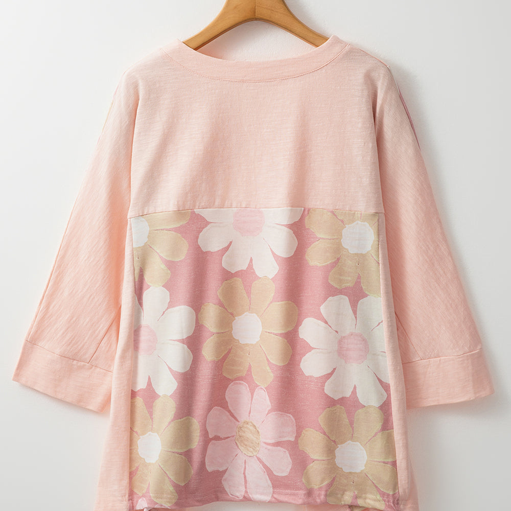 
                      
                        Slit Floral V-Neck Three-Quarter Sleeve Blouse
                      
                    