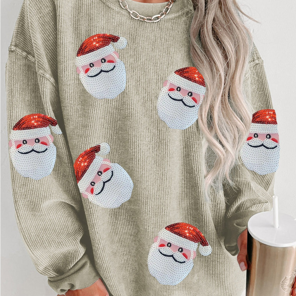 
                      
                        Sequin Santa Patch Ribbed Sweatshirt
                      
                    