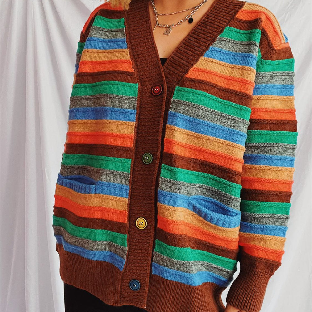 
                      
                        Contrast Stripes Button Up Long Sleeve Cardigan
                      
                    