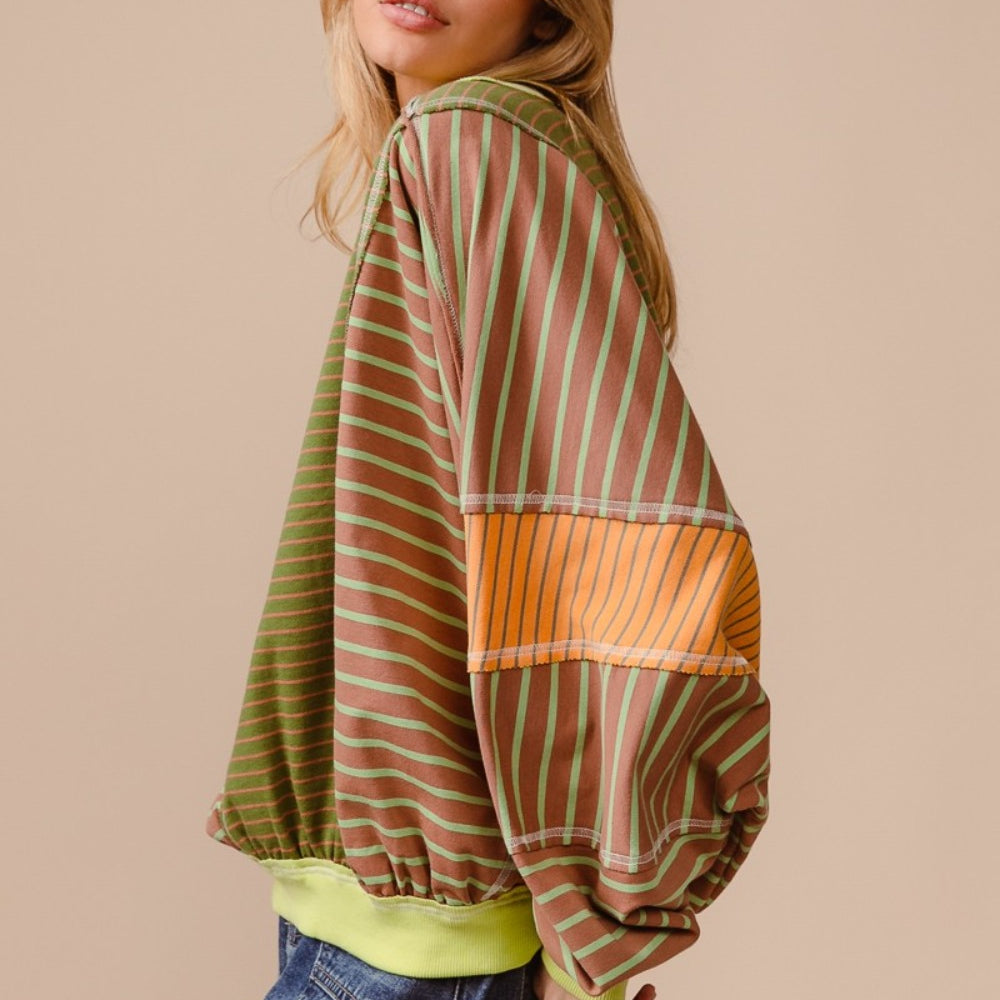 
                      
                        Color Block Striped Round Neck Sweatshirt
                      
                    