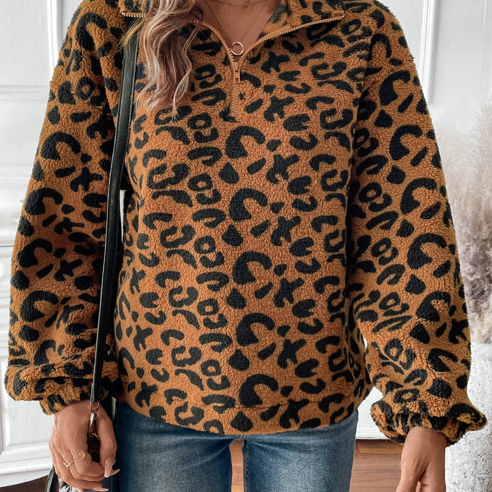 
                      
                        Leopard Half Zip Long Sleeve Sweatshirt
                      
                    