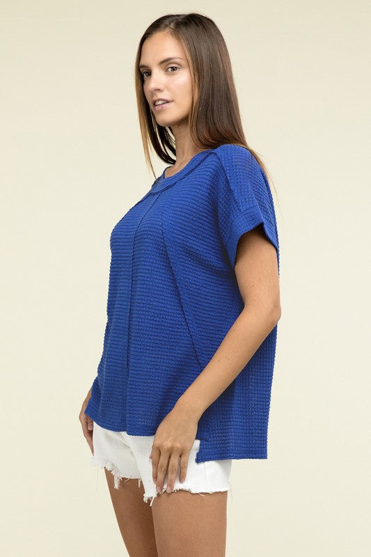 
                      
                        Brushed Waffle Exposed-Seam Short Sleeve Top
                      
                    