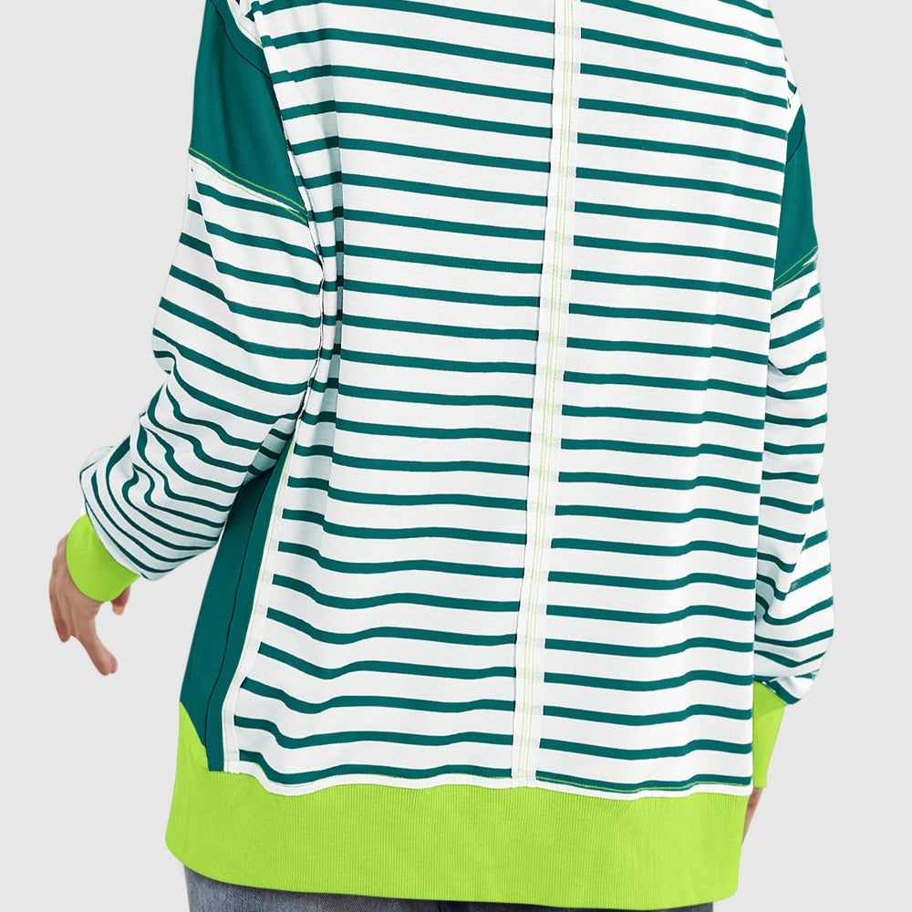 
                      
                        Slit Exposed Seam Striped Long Sleeve Sweatshirt
                      
                    