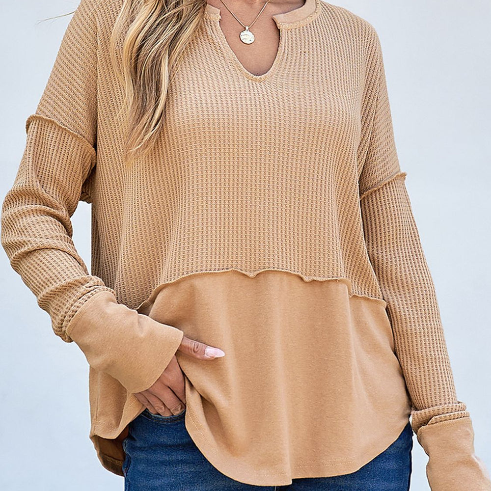 
                      
                        Waffle-Knit Notched Long Sleeve T-Shirt
                      
                    