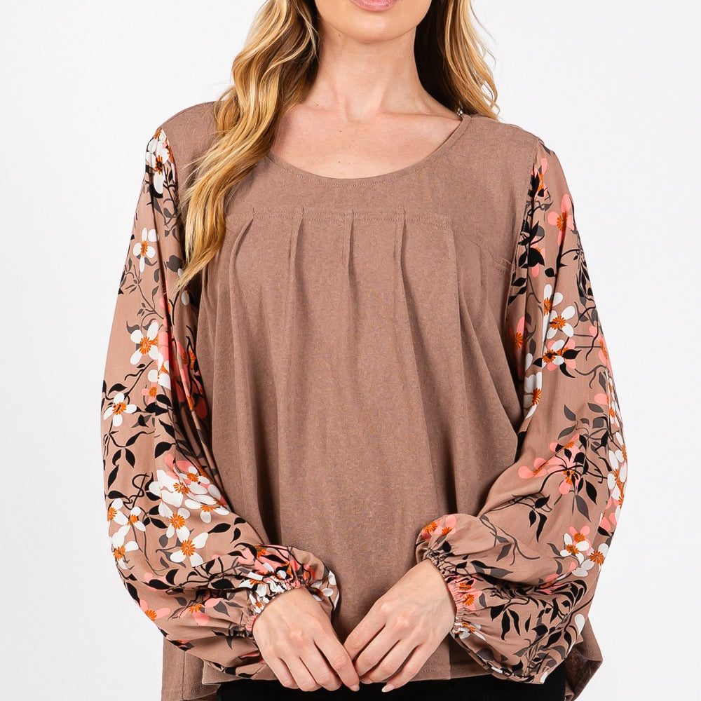 
                      
                        Floral Long Sleeve Front Pleated Detail Blouse
                      
                    