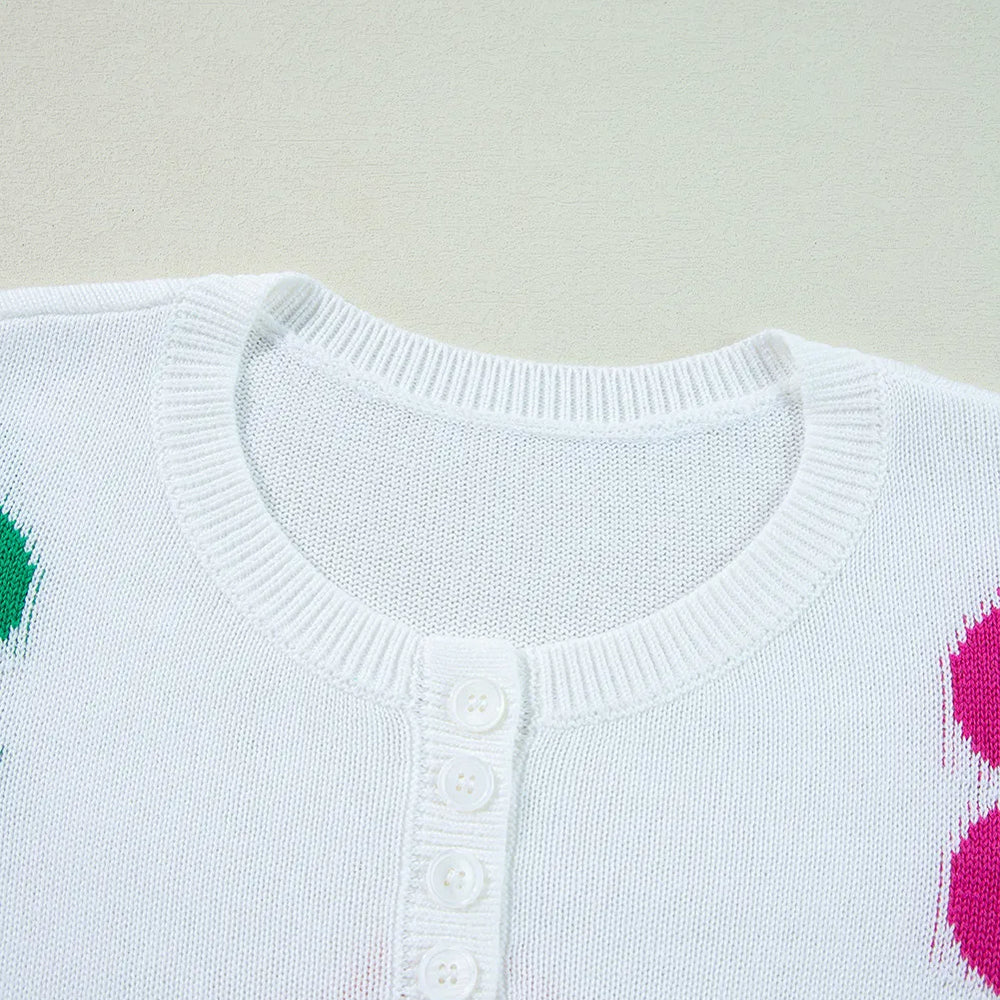 
                      
                        Flower Round Neck Quarter Button Knit Top
                      
                    