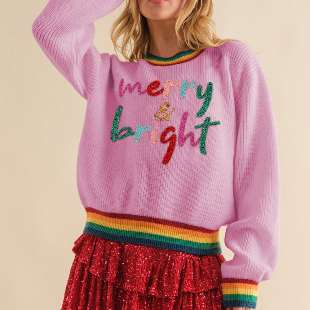 MERRY & BRIGHT Ribbed Round Neck Sweater