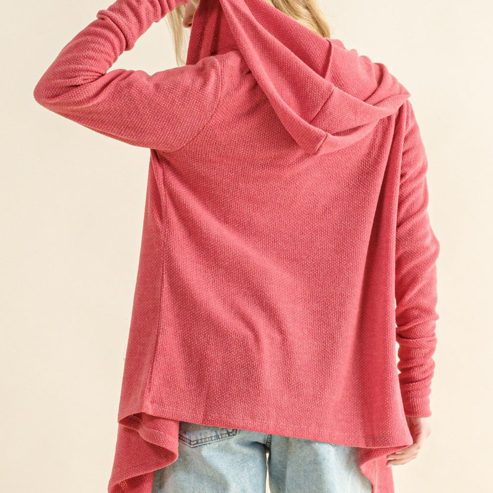 Thermal Hooded Open Front Cardigan with Pockets