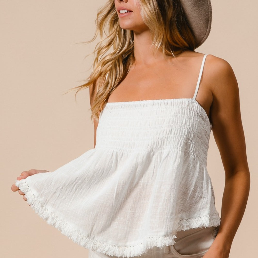 Fringed Hem Smocked Cami