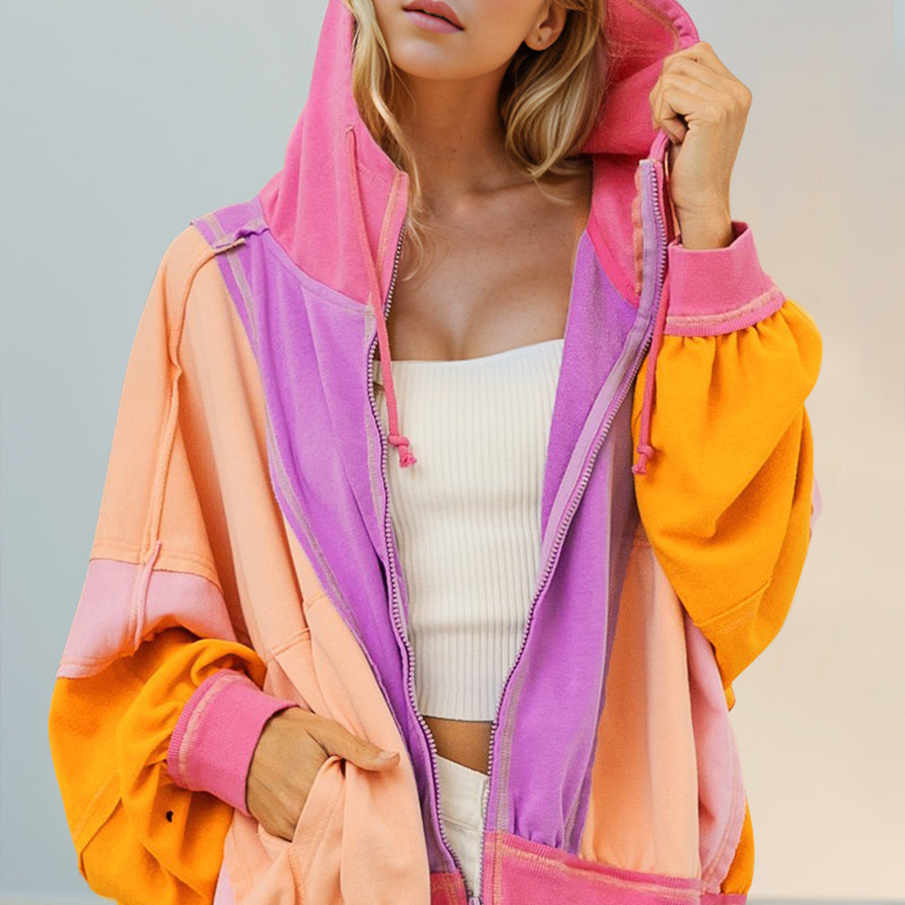 Color Block Zip Up Hoodie