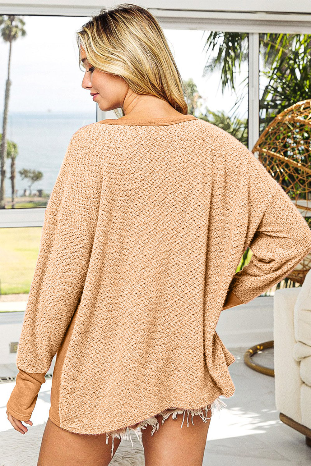 Thumb Opening Long Sleeve Top with Kangaroo Pocket