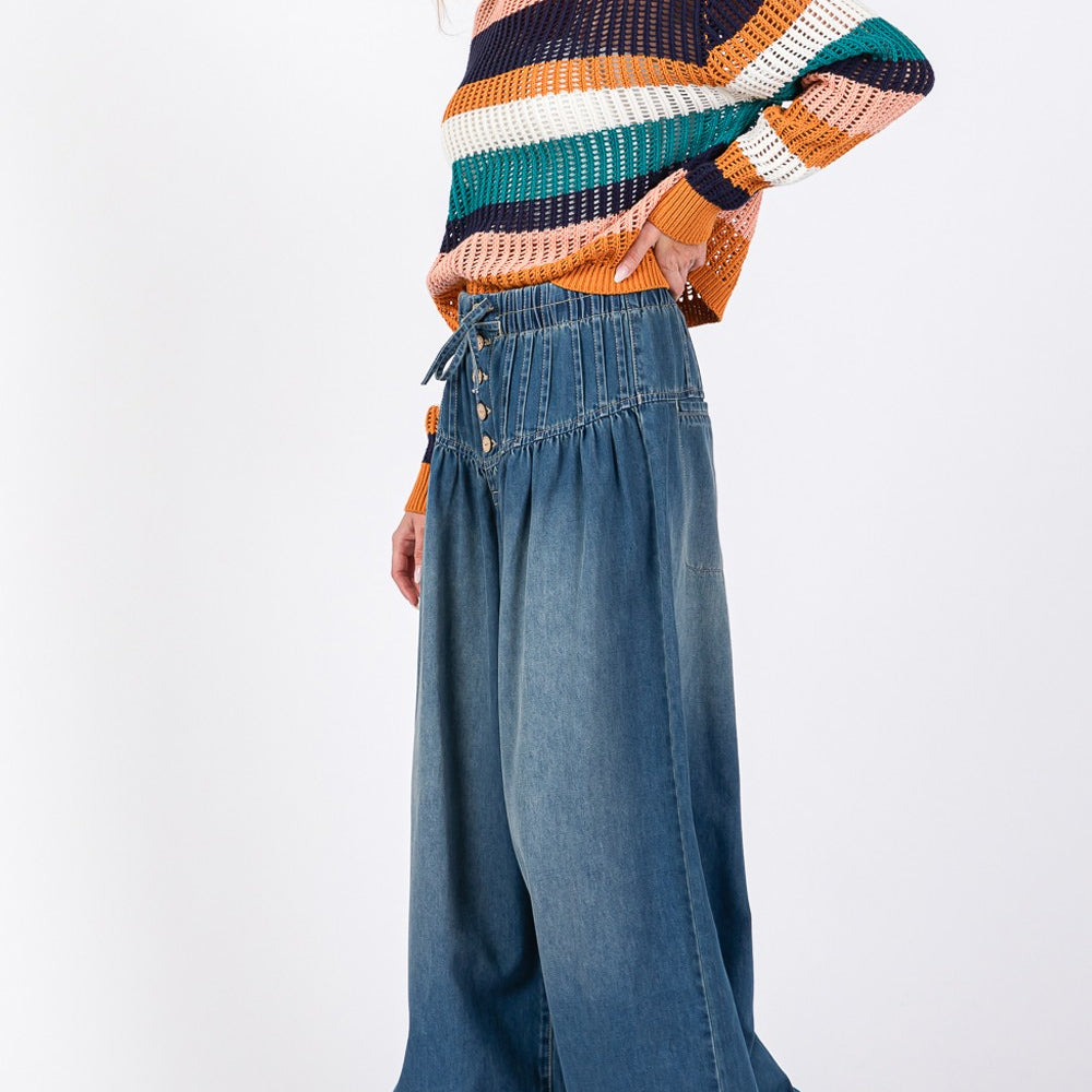 
                      
                        Smocked Waist Band Wide Leg Jeans
                      
                    