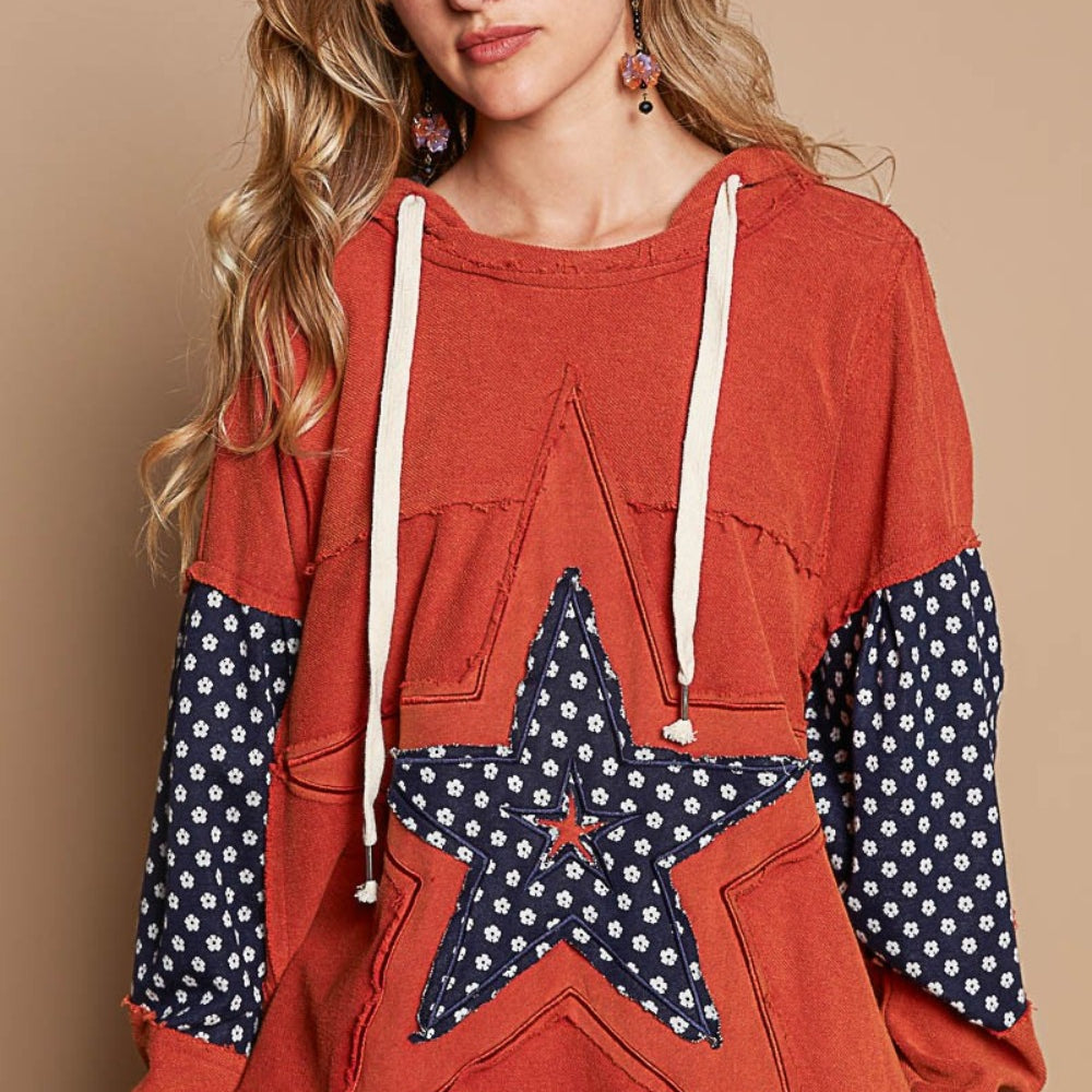 Star Patchwork Raw Edge French Terry Hoodie