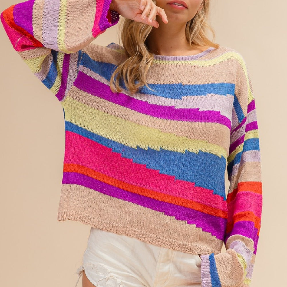 
                      
                        Multi Color Geometric Stripe Sweater
                      
                    