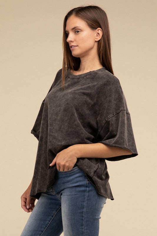 
                      
                        French Terry Washed Drop Shoulder Short Sleeve Top
                      
                    