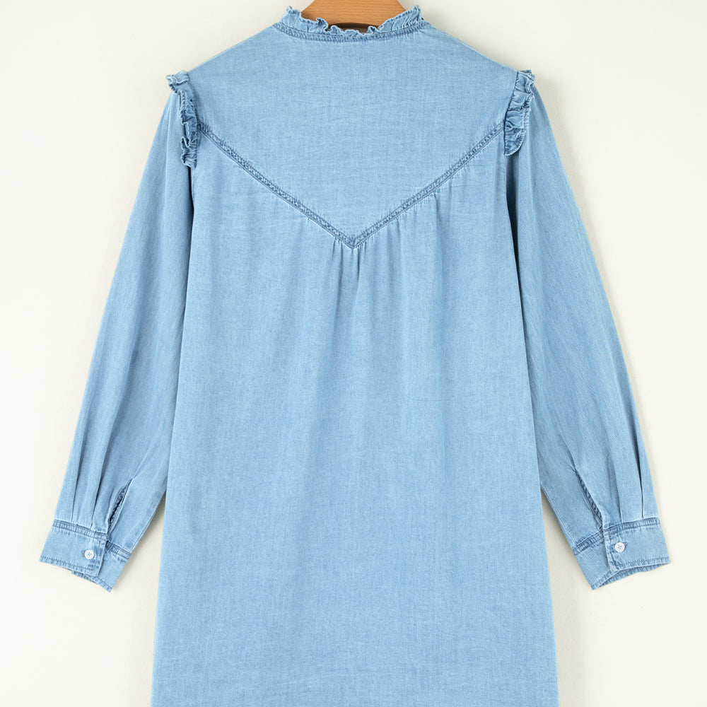 
                      
                        Button Up Notched Long Sleeve Denim Dress
                      
                    