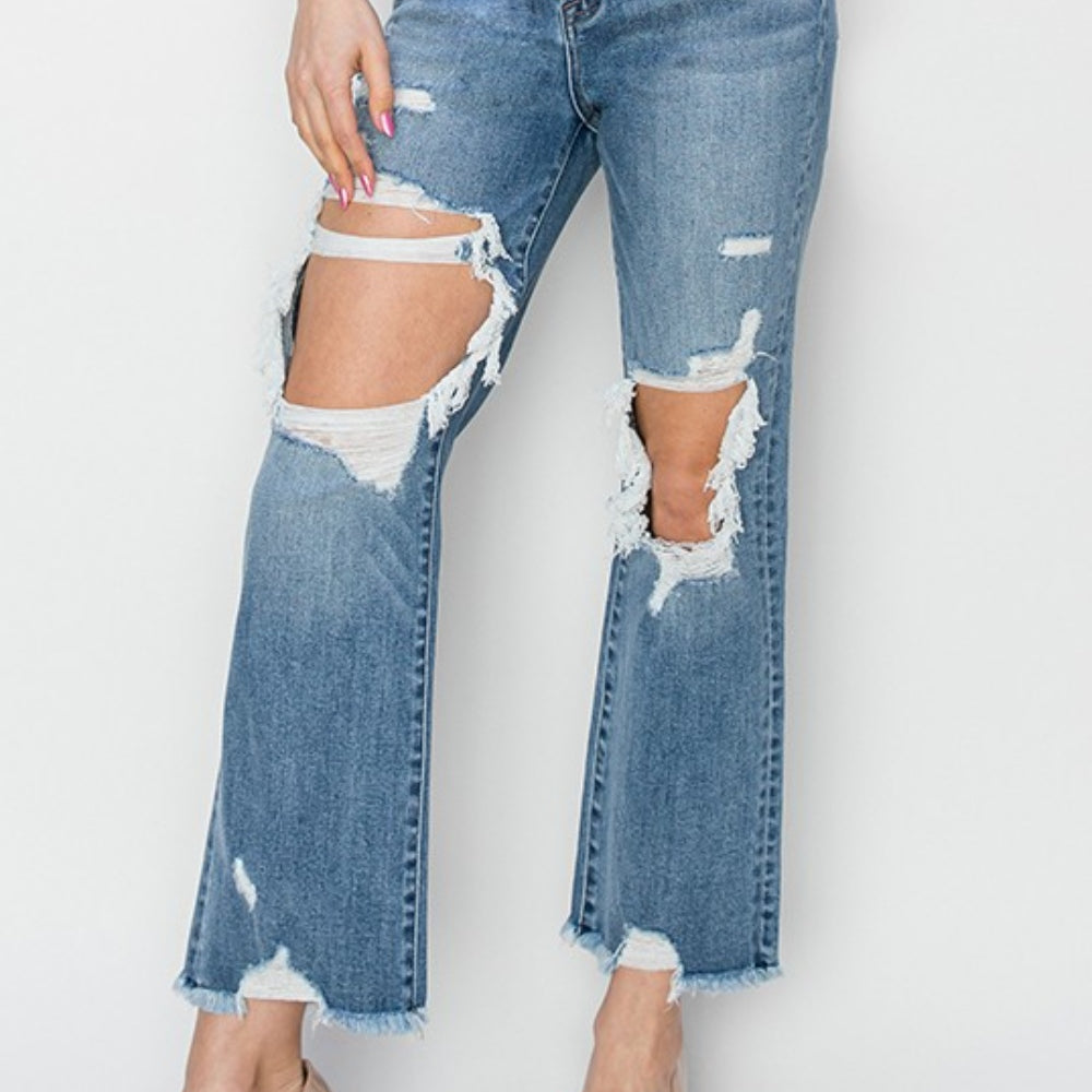 
                      
                        RISEN High Rise Distressed Crop Straight Jeans
                      
                    