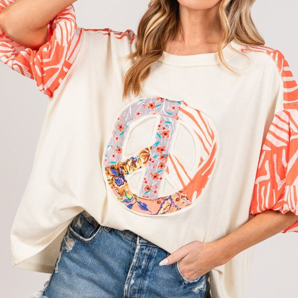 
                      
                        Peace Applique Patch with Zebra Print Contrast Top
                      
                    