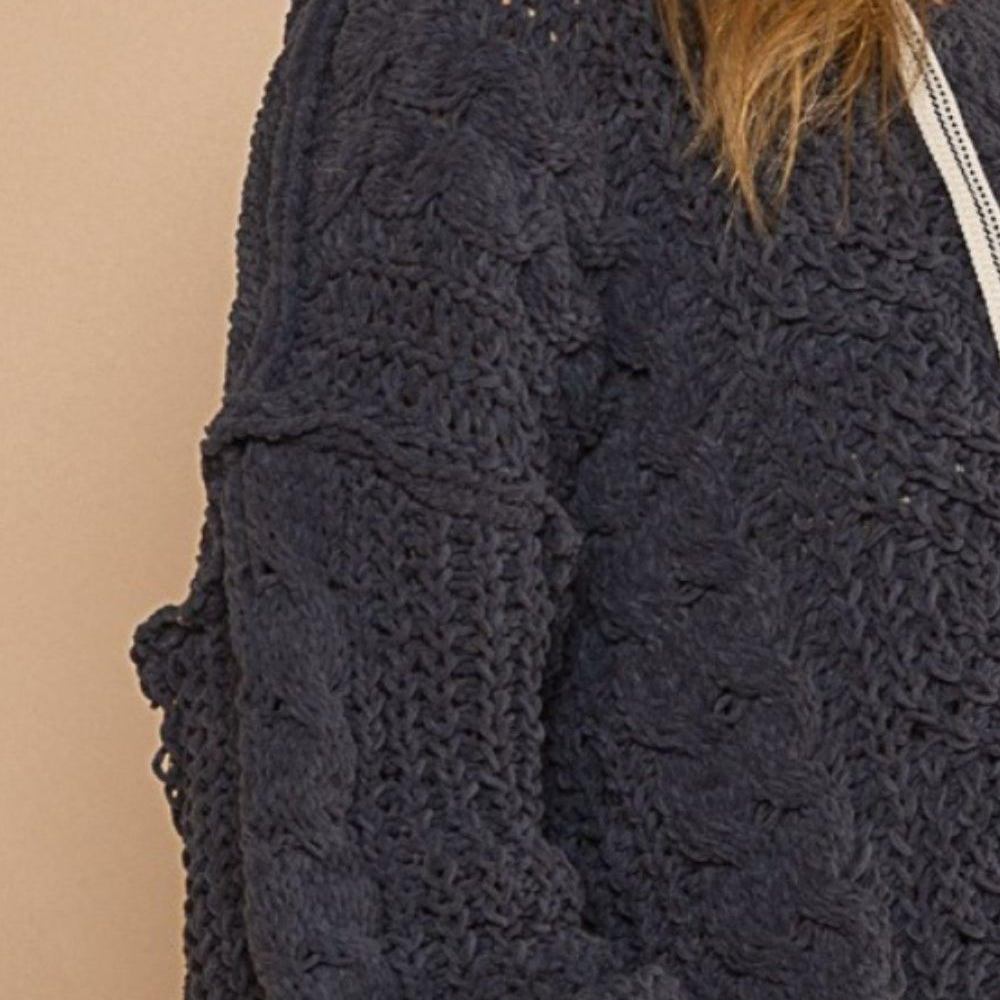 
                      
                        Cable Knit Hooded Chenille Sweater
                      
                    