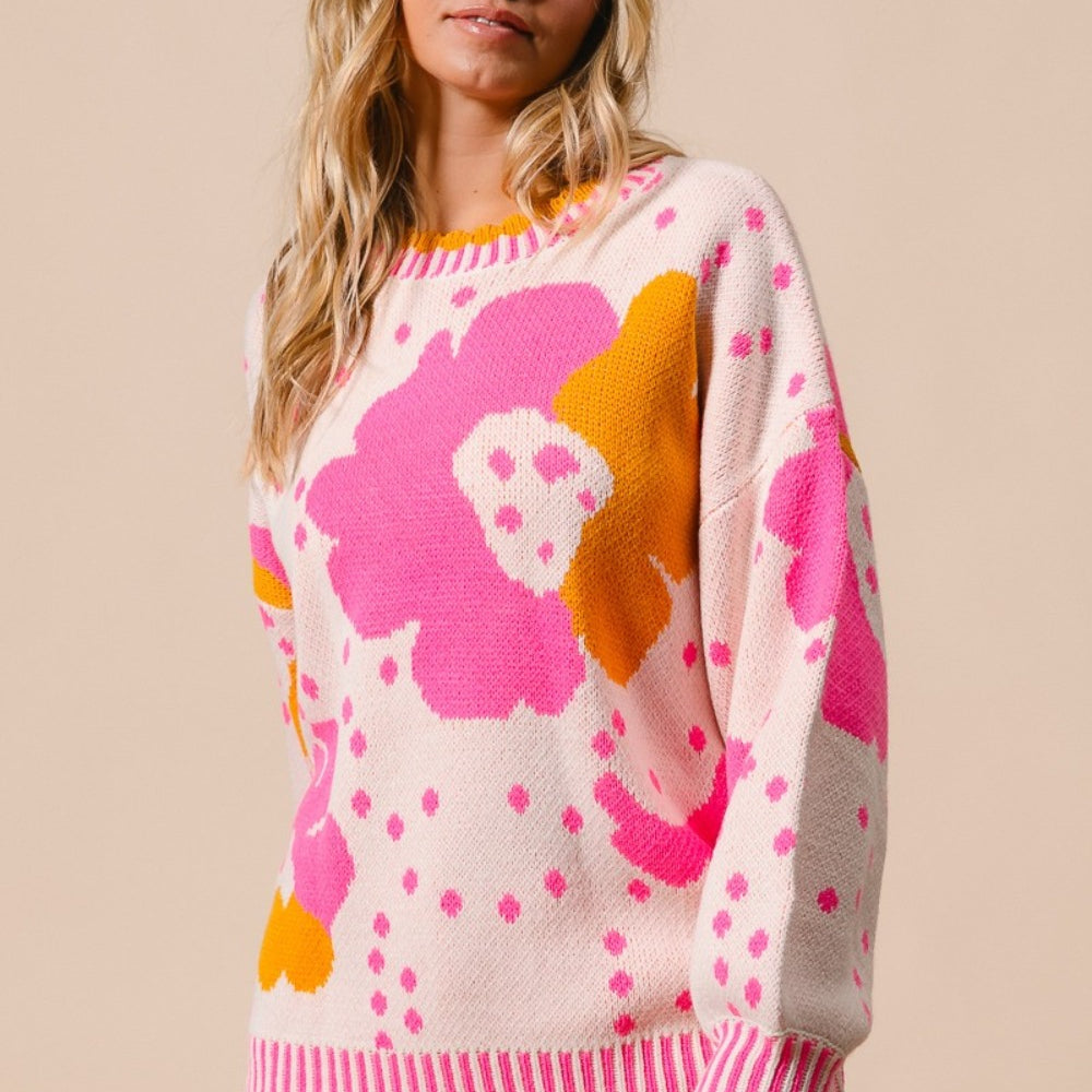 
                      
                        Flower Pattern Contrast Sweater
                      
                    