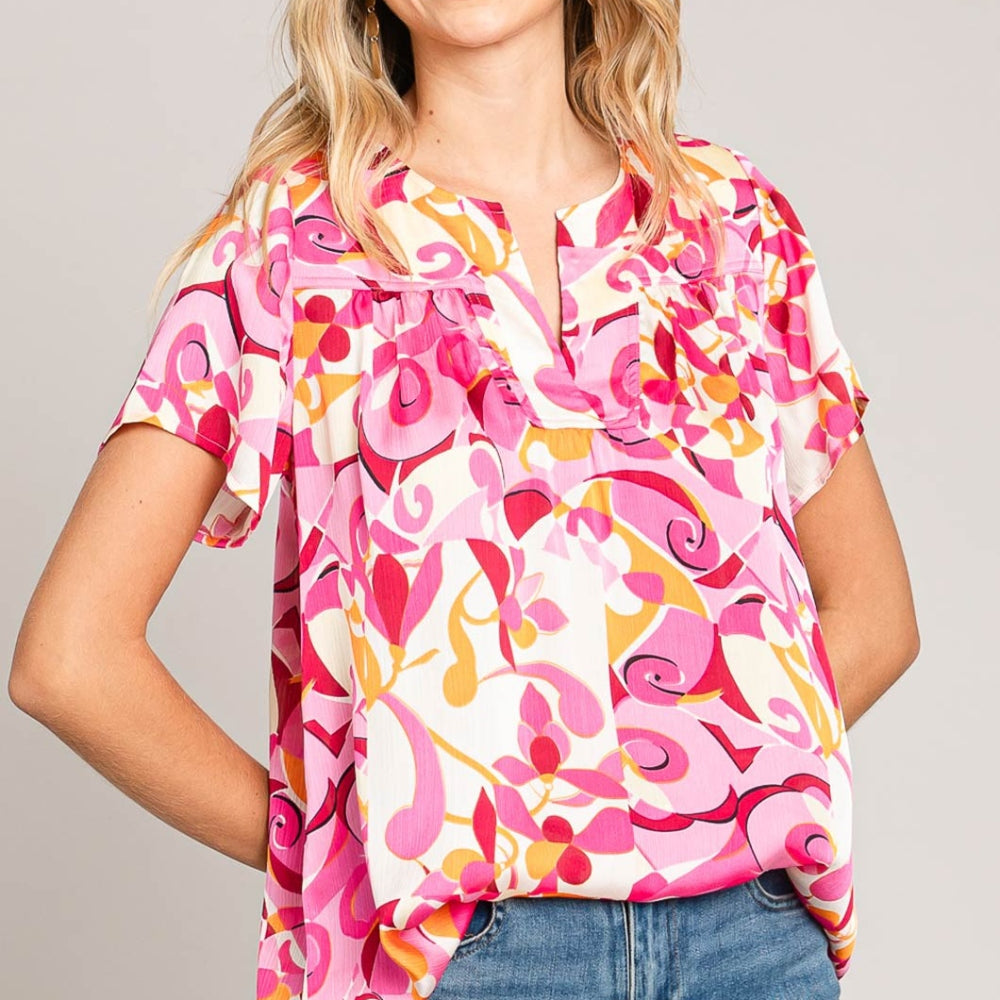 Abstract Print Short Sleeve Top