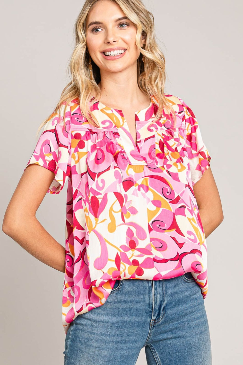 Abstract Print Short Sleeve Top