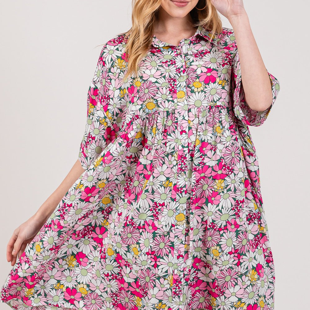 
                      
                        Floral Button Down Mini Shirt Dress
                      
                    