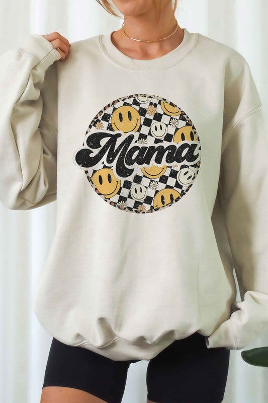 
                      
                        CHECKERED HAPPY FACE MAMA Graphic Sweatshirt
                      
                    