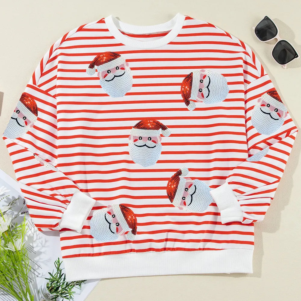 
                      
                        Sequin Santa Striped Round Neck Long Sleeve Sweatshirt
                      
                    