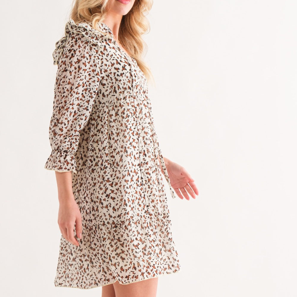 Leopard Ruffle Hem Woven Mini Dress