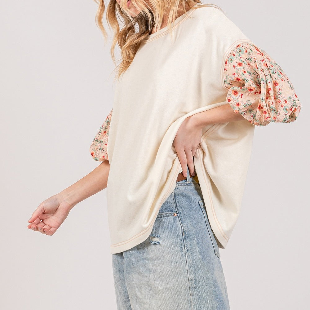 
                      
                        Round Neck Bubble Sleeve Oversize Top
                      
                    