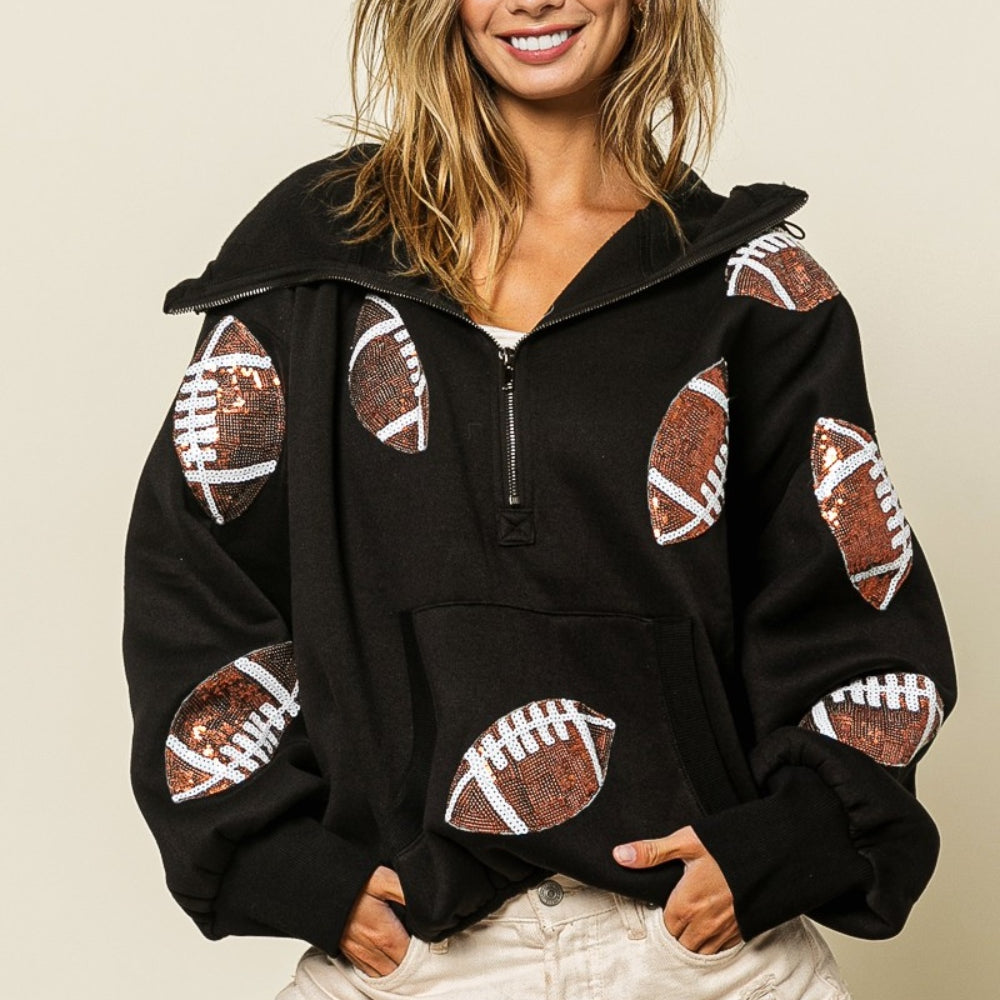 
                      
                        Sequin Football Half Zip Hoodie
                      
                    