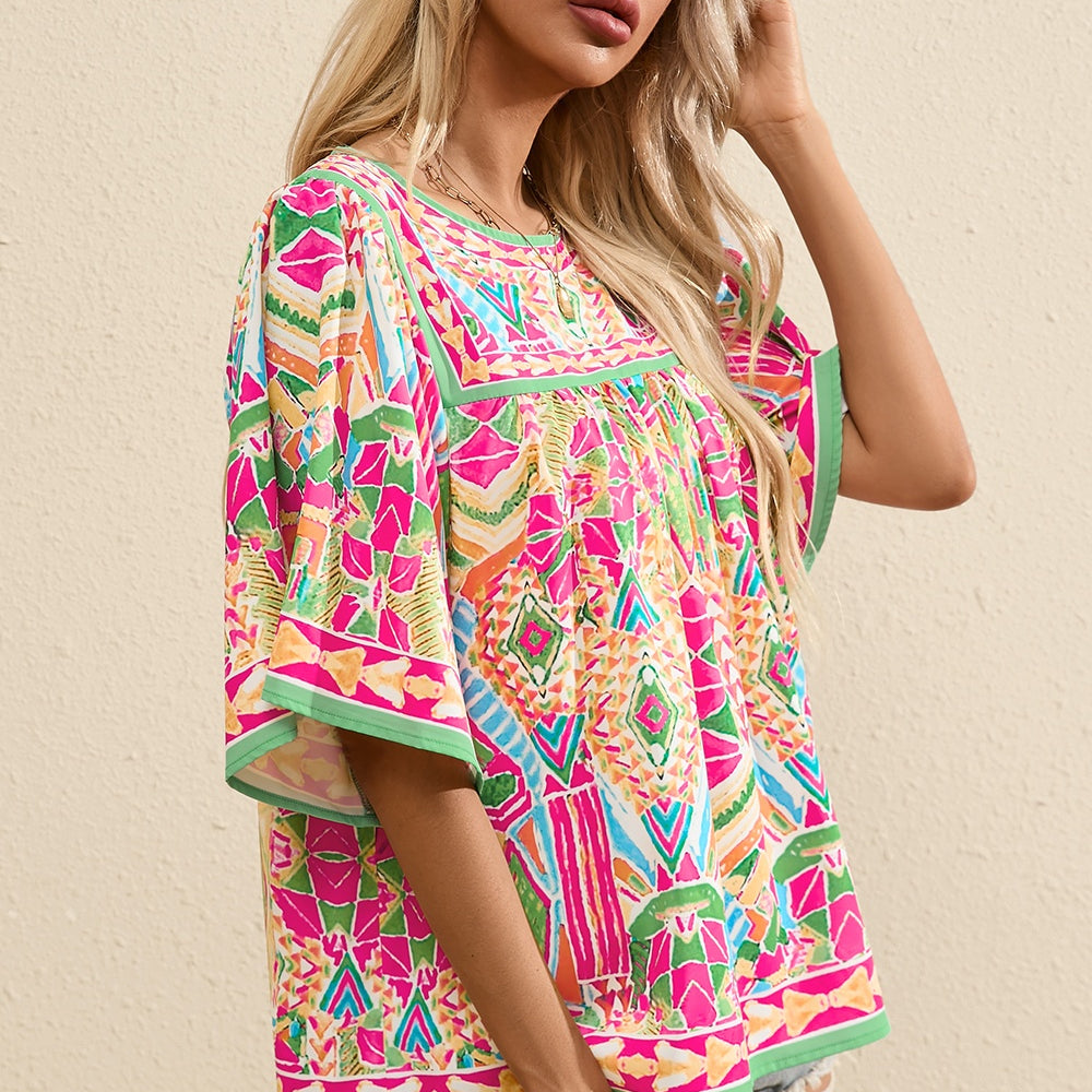 
                      
                        Printed Round Neck Half Sleeve Blouse
                      
                    