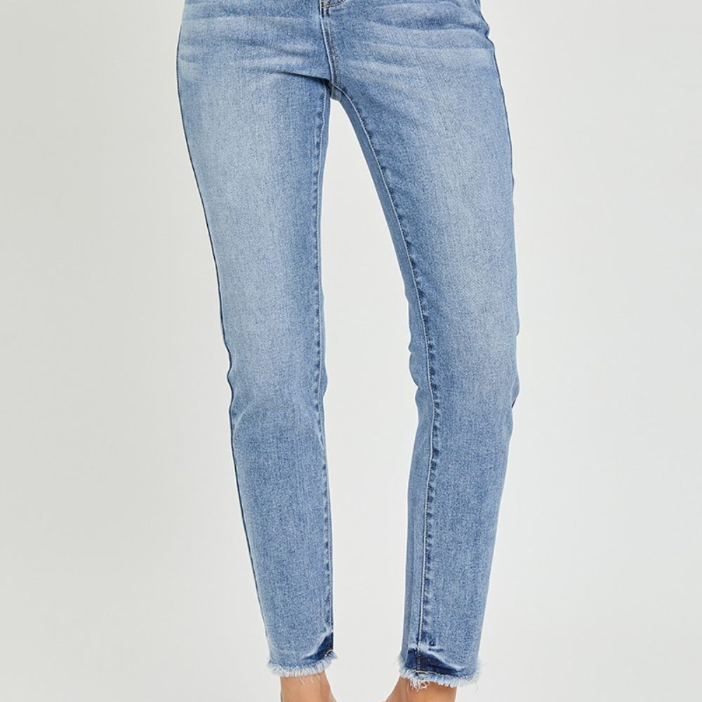 RISEN High Rise Frayed Hem Skinny Jeans