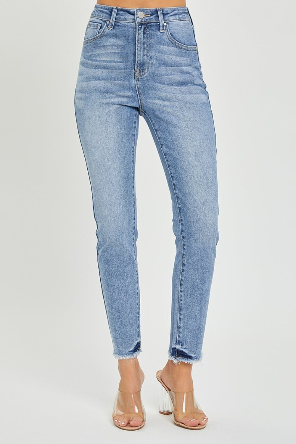 RISEN High Rise Frayed Hem Skinny Jeans