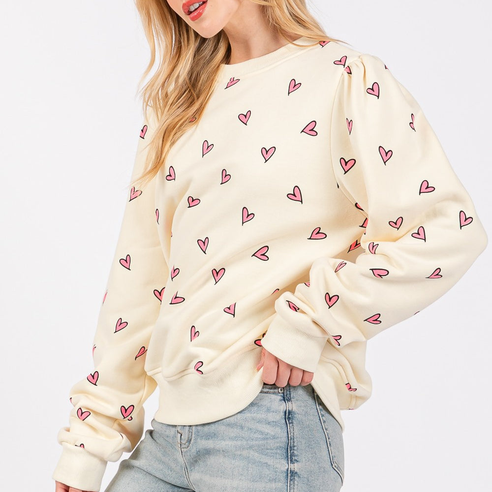 
                      
                        Heart Printed Contrast Long Sleeve Sweatshirt
                      
                    