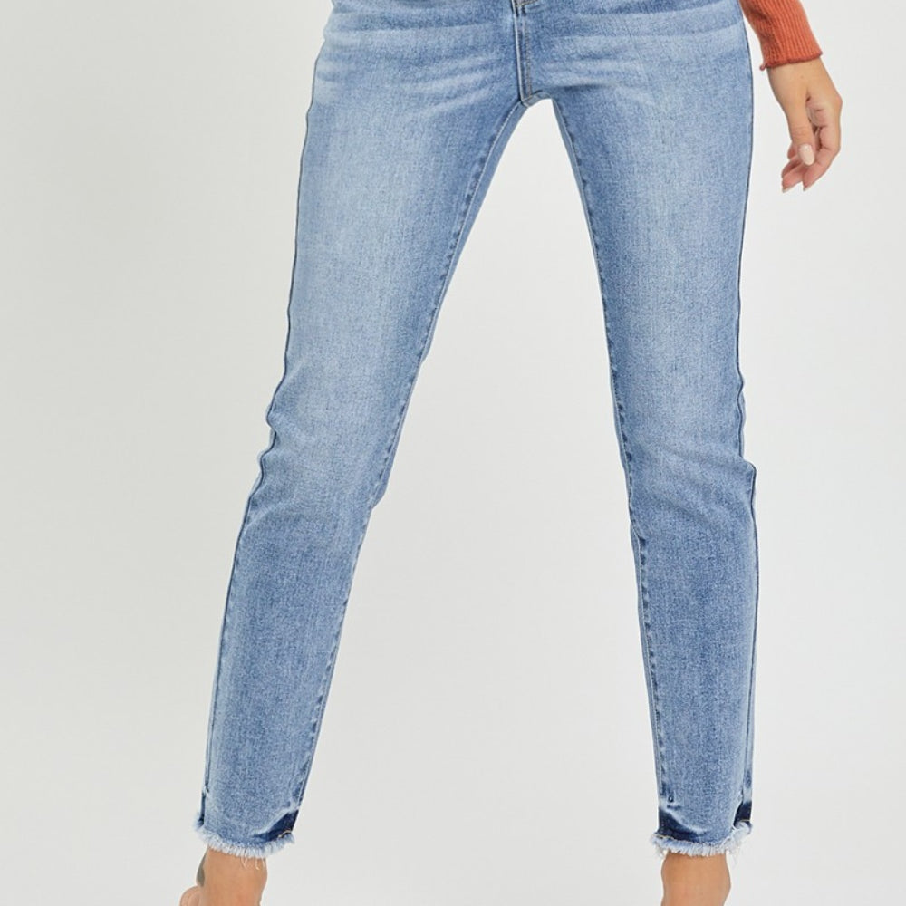 
                      
                        RISEN High Rise Frayed Hem Skinny Jeans
                      
                    